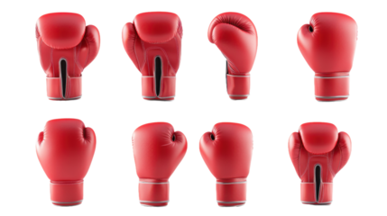 Red color boxing gloves isolated on transparent background, PNG file