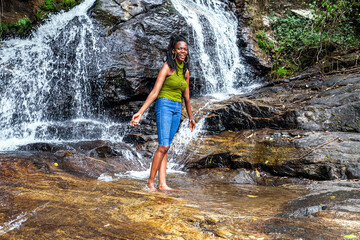 woman in the waterfall