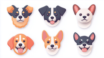 group of dogs, collection of dogs, stickers for a cute dog face, various dogs