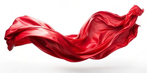 Flying red silk fabric. Waving satin cloth isolated on background, red, silk, fabric, flowing, elegant, luxurious