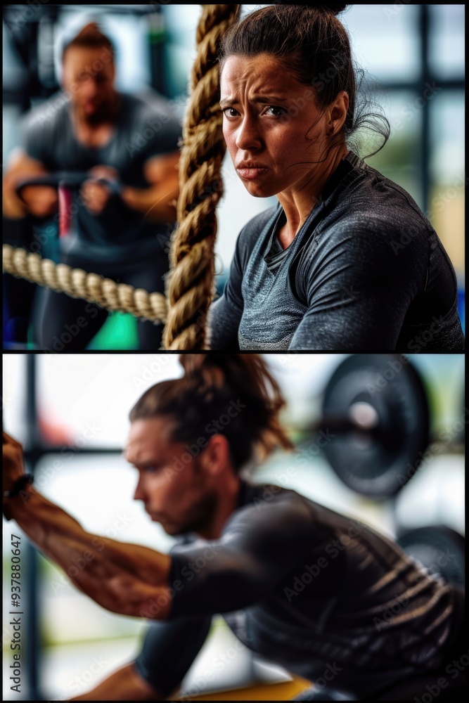 Wall mural Couple exercises together in a CrossFit gym setting