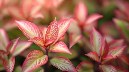 Fototapeta premium A close-up view of vibrant, multicolored leaves showcasing intricate patterns and textures.