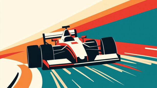 Dynamic illustration of a racing car speeding through a vibrant curve, showcasing motion and excitement in motorsport.
