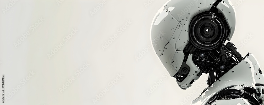 Poster advanced humanoid robot with detailed features on a white background technology concept with copy sp