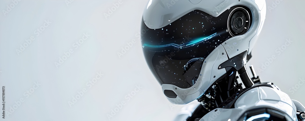 Poster advanced humanoid robot with detailed features on white background technology concept