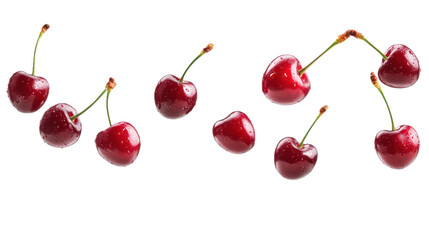 Suspended Cherries in Motion, Isolated on transparent background, PNG file