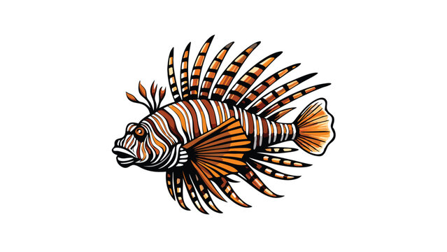 brown and orange lionfish on white background clip art preview