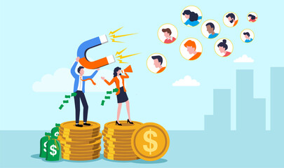 CAC, Customer acquisition cost, advertising cost for lead generation, marketing expense or spending on customer retention, optimize conversion rate concept, businessman or woman with magnet on cost