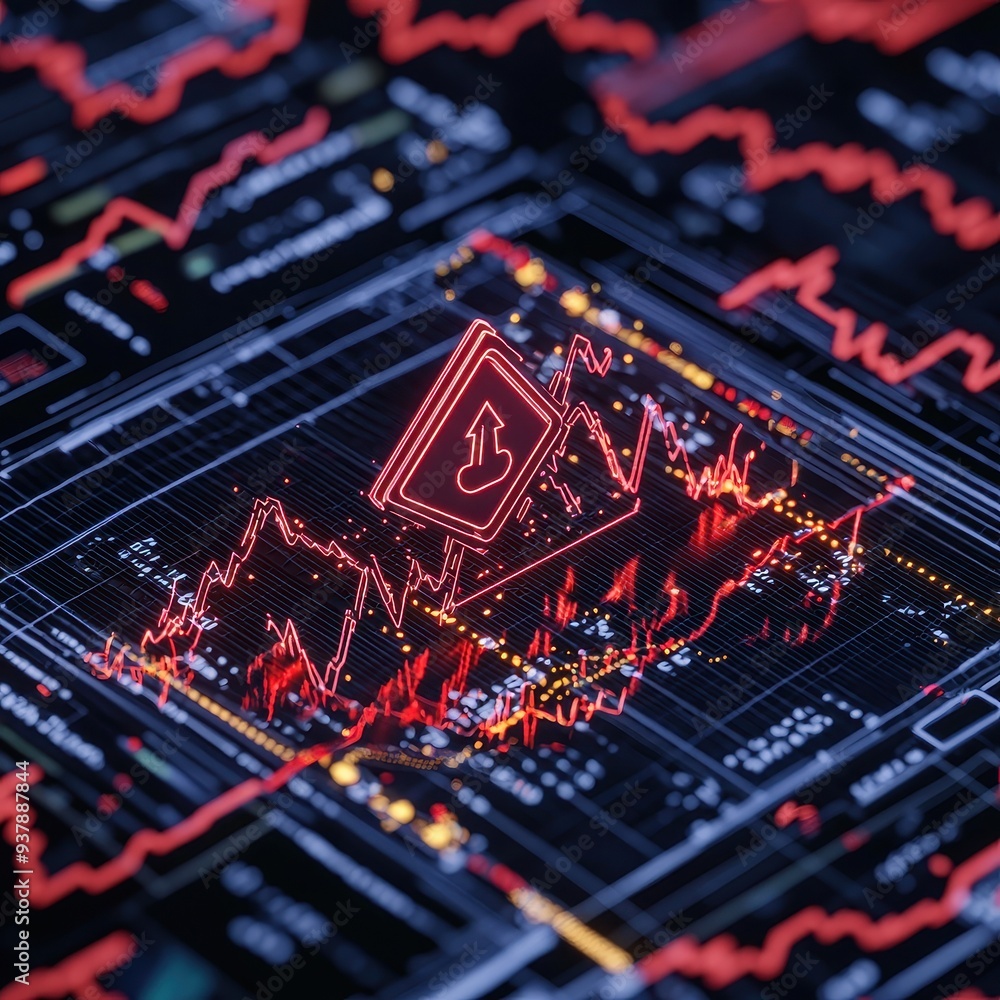 Sticker Stock Market Growth Up Arrow Chart Red Neon Technology