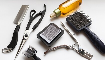 Small transparent background pet grooming tools.