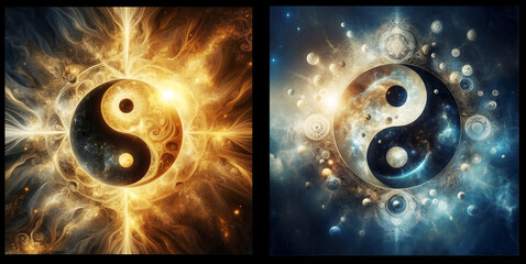 water and fire ying yang symbol in artistic style 