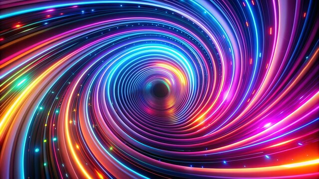 Vibrant neon spiral pathways with dynamic forms and colors , neon, spiral, pathways, vibrant, colors, dynamic, movement