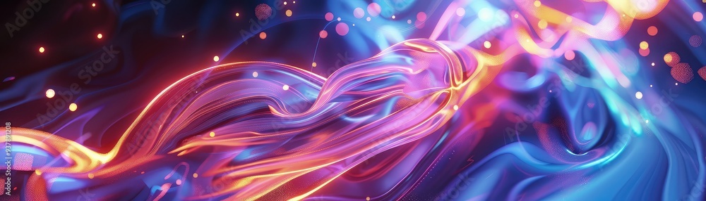 Poster a vibrant, dynamic swirl of colors creating an abstract, flowing pattern that captivates the viewer'