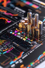Fototapeta premium Financial Growth Concept Skyscraper Model on Tablet with Data Charts