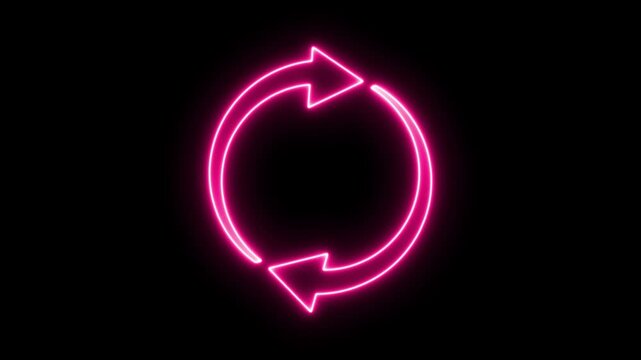 Glowing neon line Refresh icon isolated on black background. Reload symbol. reload icon animation
