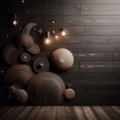 Fototapeta premium A dark wood wall with a wooden background with a few small circles on the bottom 
