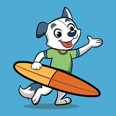 A cute cartoon Running dog play surf vector illustration
