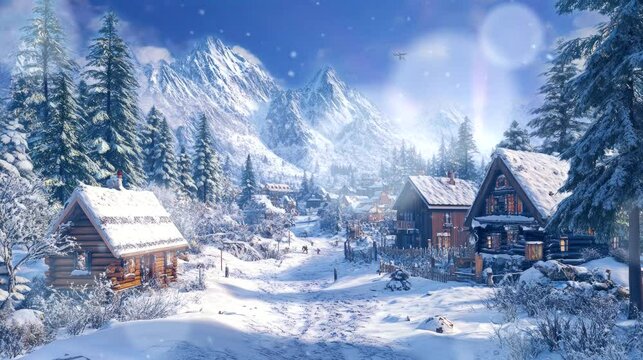 winter in the village nature a playground. seamless looping time-lapse virtual 4k video animation background