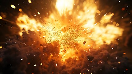 A dramatic explosion with fiery sparks and debris, creating a powerful visual impact.