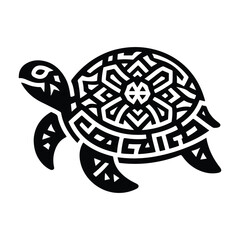 Black Vector Turtle Silhouette Capturing the Serenity and Strength of Nature's Ancient Marine Wanderer. 