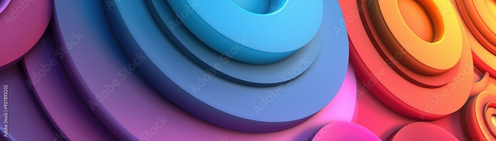 Poster vibrant abstract design featuring layered circles in a spectrum of colors, creating a dynamic and mo