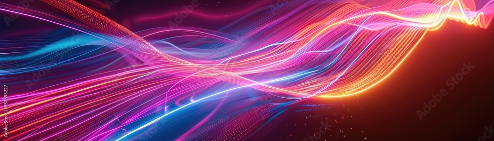 Poster vibrant abstract light trails in neon colors, creating a dynamic and energetic visual experience for