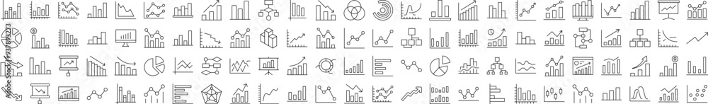 Poster progress bar, diagram, statistics line icon set. editable stroke. minimalistic linear pictogram for 
