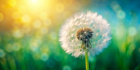 Obraz premium Beautiful dandelion flower in bloom, dandelion, flower, nature, plant, white, fluffy, delicate, beauty, seeds, blossom, spring