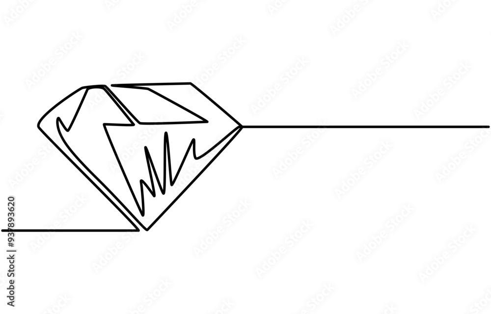 Poster diamond shape continuous line illustration, continuous line drawing of diamond icon. hand drawn symb