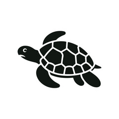 Black Vector Turtle Silhouette Capturing the Serenity and Strength of Nature's Ancient Marine Wanderer. 