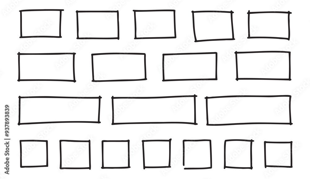 Poster free outline hand drawn vector squares, rectangles different sizes. scribble rectangular frames set.