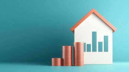 Home icon integrated into a financial loan analysis chart, visualizing economic data, 3D illustration