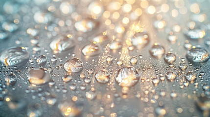 Aqua drops cascade down a glass, creating a mesmerizing macro texture against a shiny, holiday backdrop