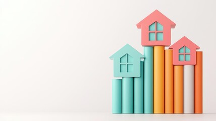 Pie chart segments forming house shapes, representing economic analysis of home loans, 3D illustration