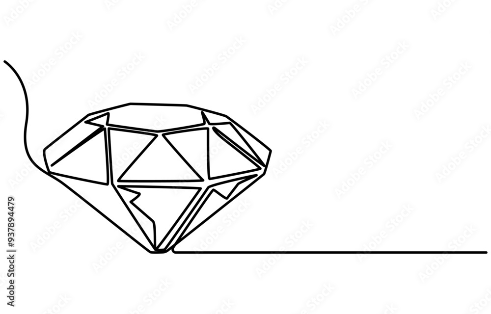 Poster diamond shape continuous line illustration, continuous line drawing of diamond icon. hand drawn symb