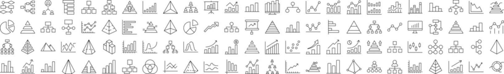 Pie Chart, Hierarchy, Pyramid Simple Isolated Line Icons Collection. Editable Stroke. Suitable for Web Sites, Books, Cards, Apps