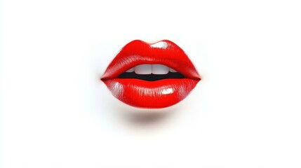 Bold and vibrant red lips pop against a sleek white background, perfect for making a striking visual statement.