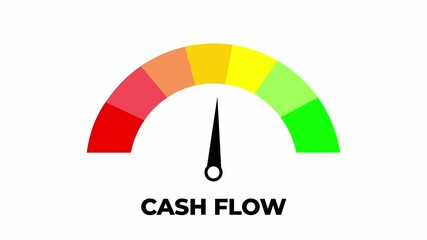 high cash flow level dial scale 2d motion graphics  animation on white background. Speedometer animation. money, profit, business