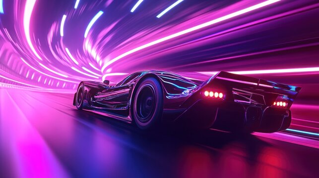 Speeding through neon tunnel