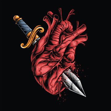 heart and dagger vector illustration