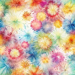 Colorful watercolor fireworks seamless pattern
