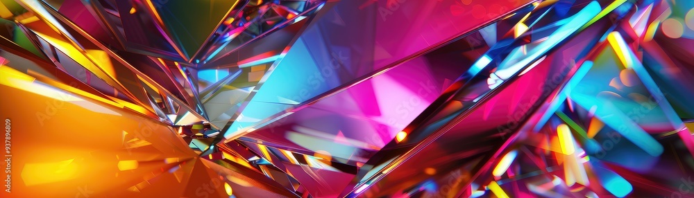 Poster vibrant crystal surface with colorful reflections and intricate facets, showcasing a stunning displa
