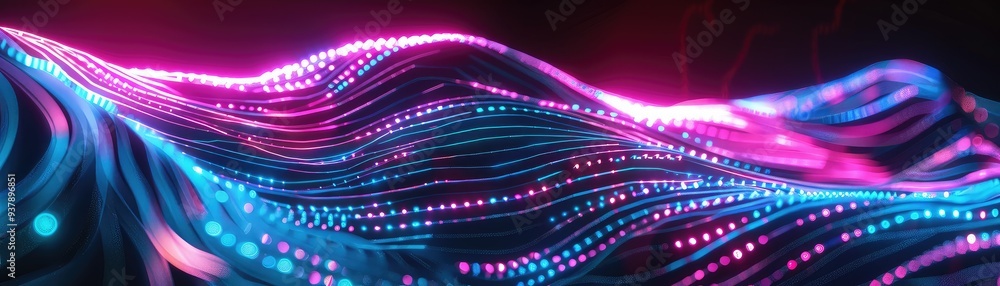 Aufkleber vibrant glowing waves of light in neon colors create a mesmerizing abstract pattern for digital art 