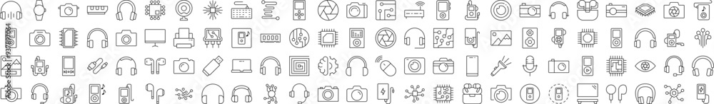 Poster sound and video line icon set. modern collection for design, web sites, apps, cards. contains linear