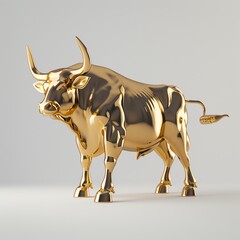 A stunning golden bull sculpture symbolizing strength and prosperity, set against a clean, minimalistic background.