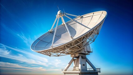 Satellite dish antenna radar with big size isolated on blue sky background, satellite dish, antenna, radar