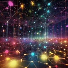 Obraz premium Digital technology and cyber security concept, abstract technology background of high speed global data transfer, futuristic neon hexagons, advanced technology networks