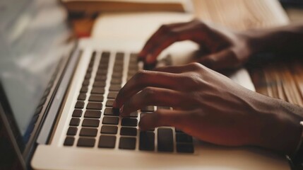 Fototapeta premium Close Up of Hands Typing on a Laptop.