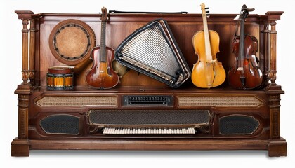 Transparent background vintage musical instruments.