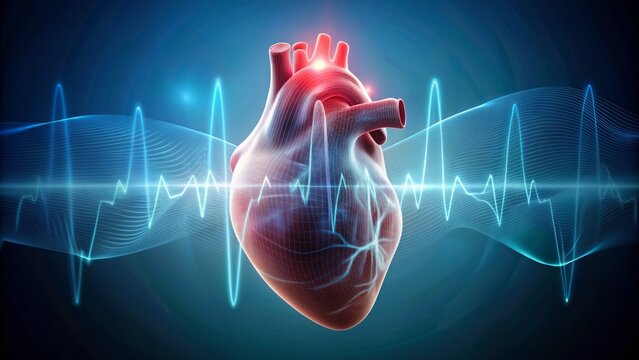 A delicate illustration of a human heart with a subtle sound wave pattern in the background, symbolizing the quiet echoes of a heart murmur.